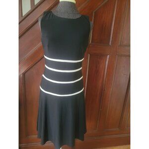 Lauren Ralph Lauren Black Sleeveless Dress With White Stripes Womens Fit & Flare